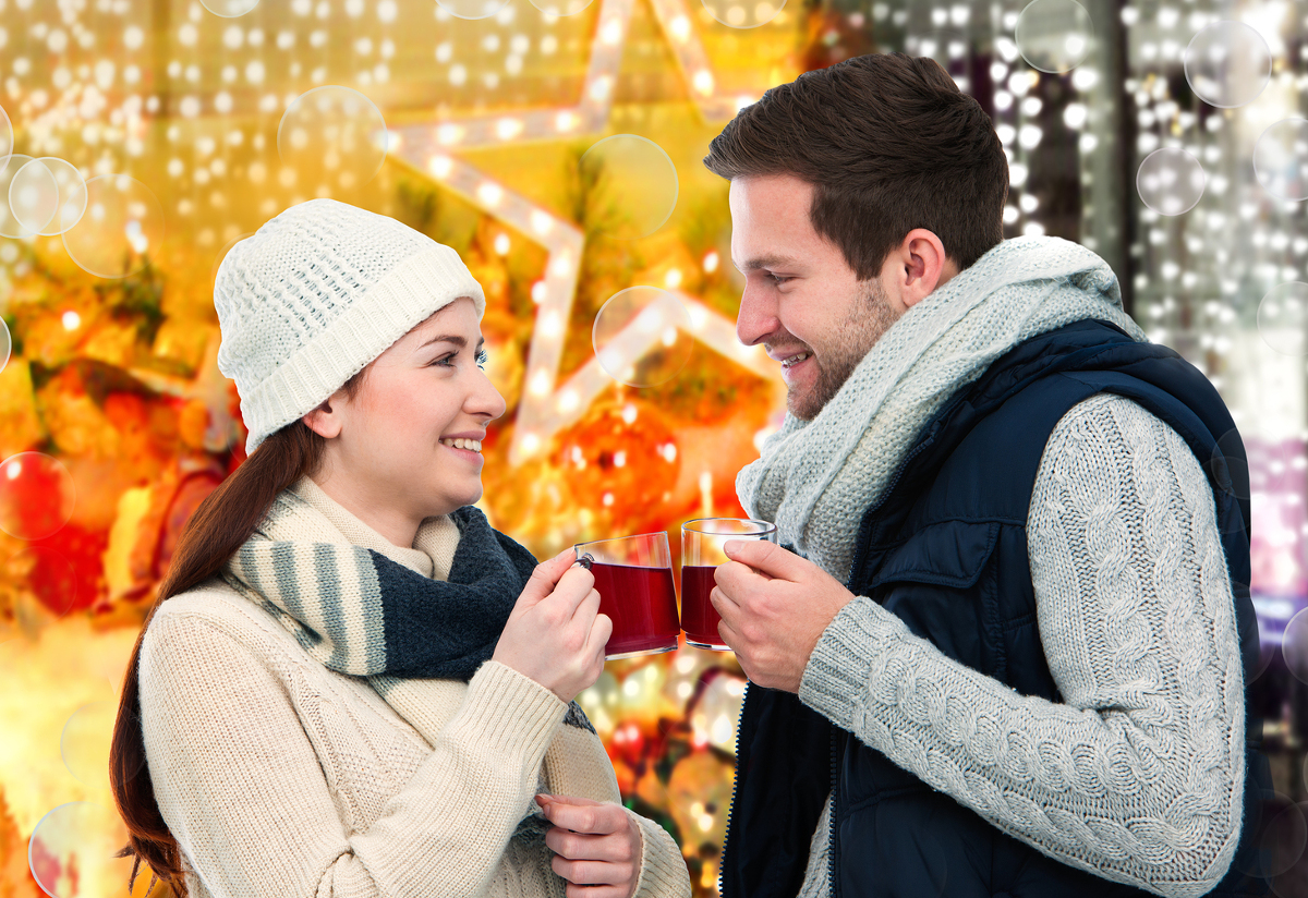 Couple drinking the mulled wine