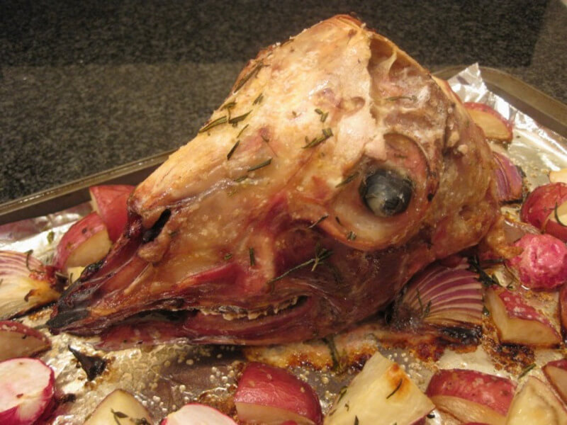 Roasted lamb head